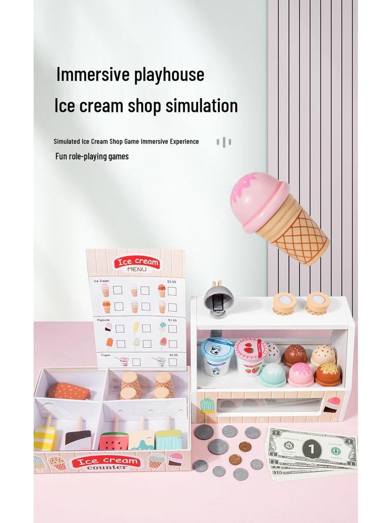 Wooden Ice Cream Shop Role-Play Cash Register for Kids