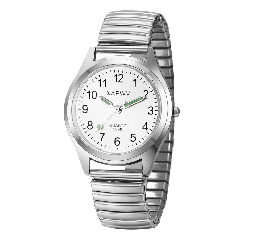 Pair Watch Couple Pair Watch Luminous Analog Display Stylish Elastic Strap Quartz Watch Silver Fashion Accessories Day Lover Gift Men's Women's