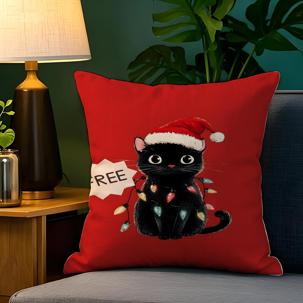 Funny Cute Christmas Cats Pillow Case Natural Linen Pillow Case DoubleSided Decor Sofa Pillowcase Home Decor