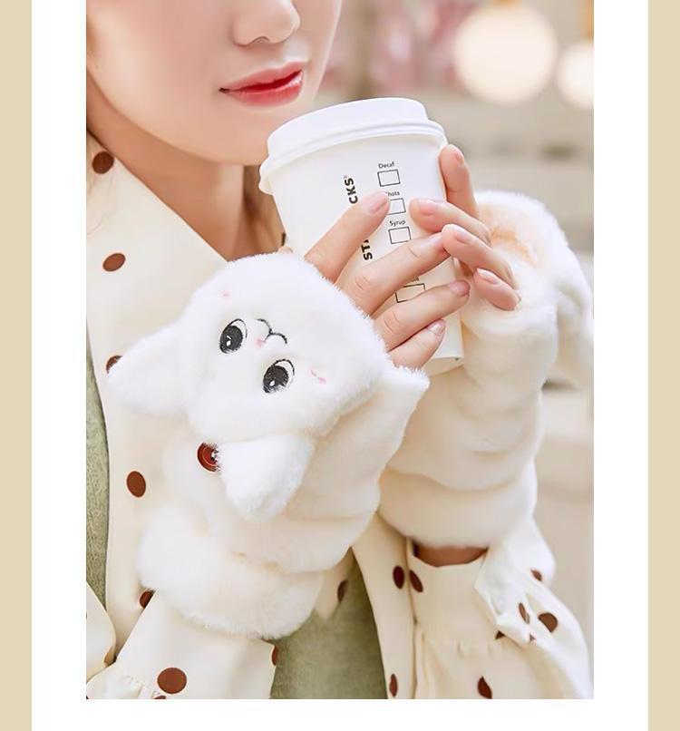 Women's Winter Cat Claw Gloves: Cute Half Finger Flip Top Fleece, Warm Plush for Students