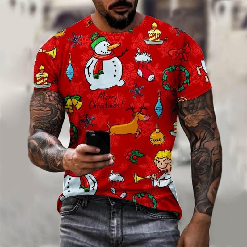 Christmas T-shirt Fashion Versatile Top Unisex European Santa Claus 3D Printed Men's T-shirt Round Neck Short Sleeved Casual Top