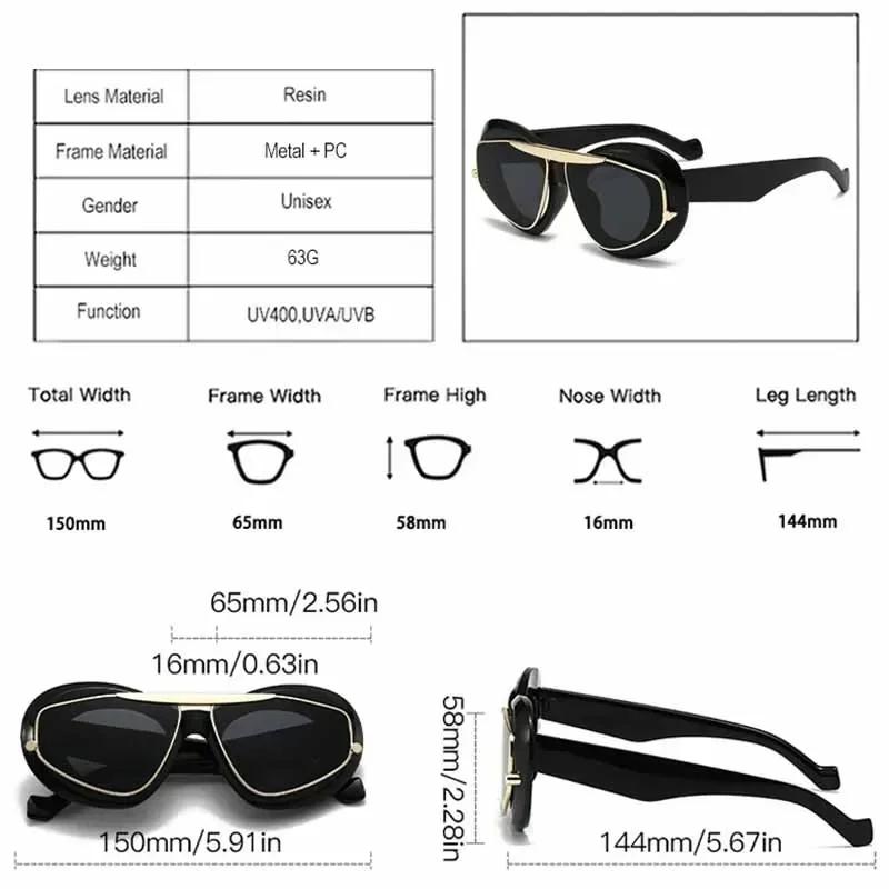  Y2K Oversized Cat Eye Women Fashion Sunglasses Retro Unique Lens Amber Shades UV400 Men Punk Sun Glasses