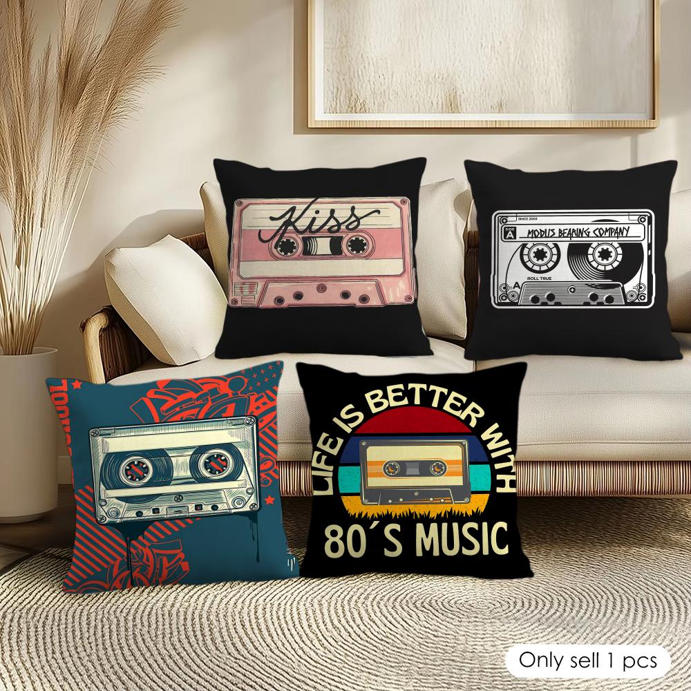 Vintage Cassette Music Tape Cushion Cover Pillowcase Ultra Soft Skin Friendly Fabric Cloud Like Comfort Concealed Zipper