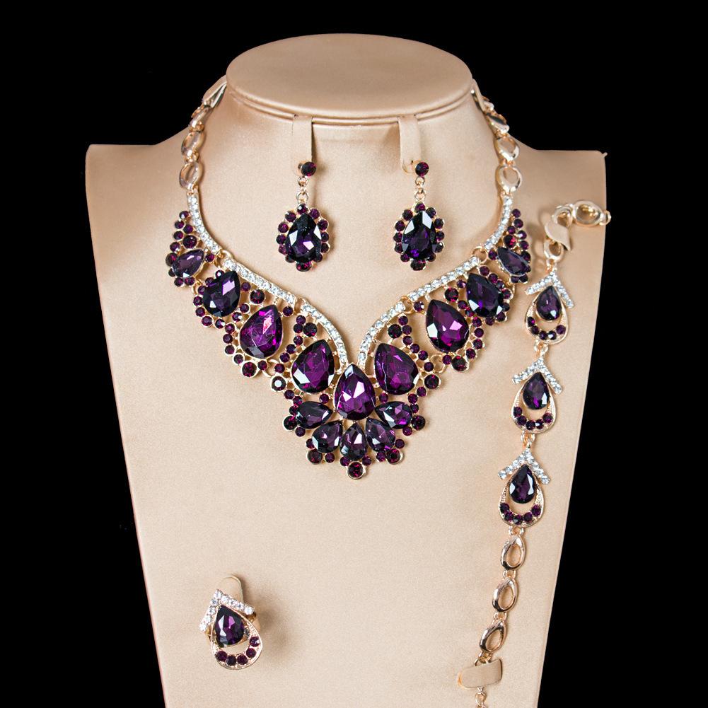 Four-Piece Jewelry Set, Fashion Gemstone Necklace, Earrings Set, Women'S Collarbone Chain, Dress, Banquet Accessories.