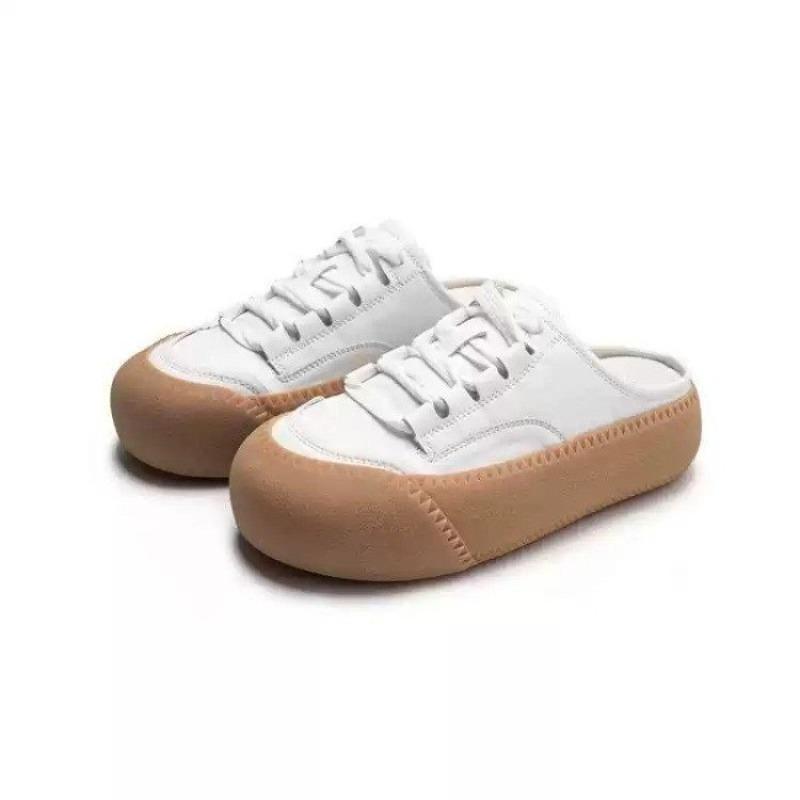 Baotou half drag one pedal new spring and summer rhinestone satin surface lazy thick bottom Baotou slippers women s wear 35 белый