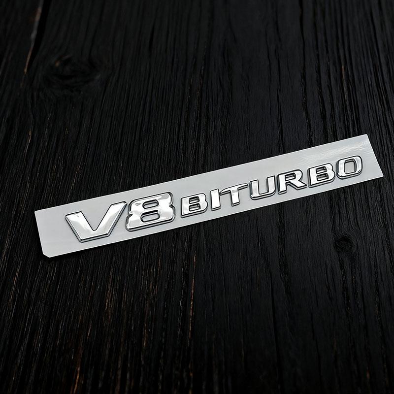 3d ABS Chrome Black Letters V8 BITURBO Logo Emblem Car Fender Side Stickers Badge For C63 E63 S63 GLC63 GLE63 G63 Accessories