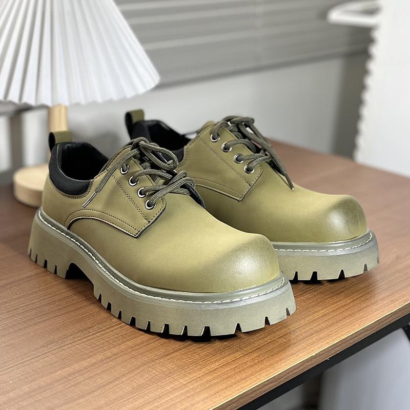 

Autumn New Low Top Work Shoes for Men Solid Color Fashion Casual Platform Shoes Man Big Head High Quality Cow Leather Shoe Male 38