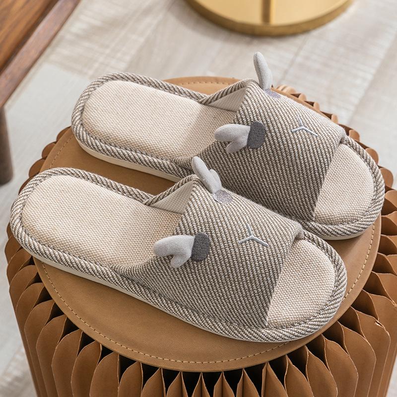 Cute Cotton Linen Slippers for Women - Silent Indoor Home Footwear for Spring and Autumn