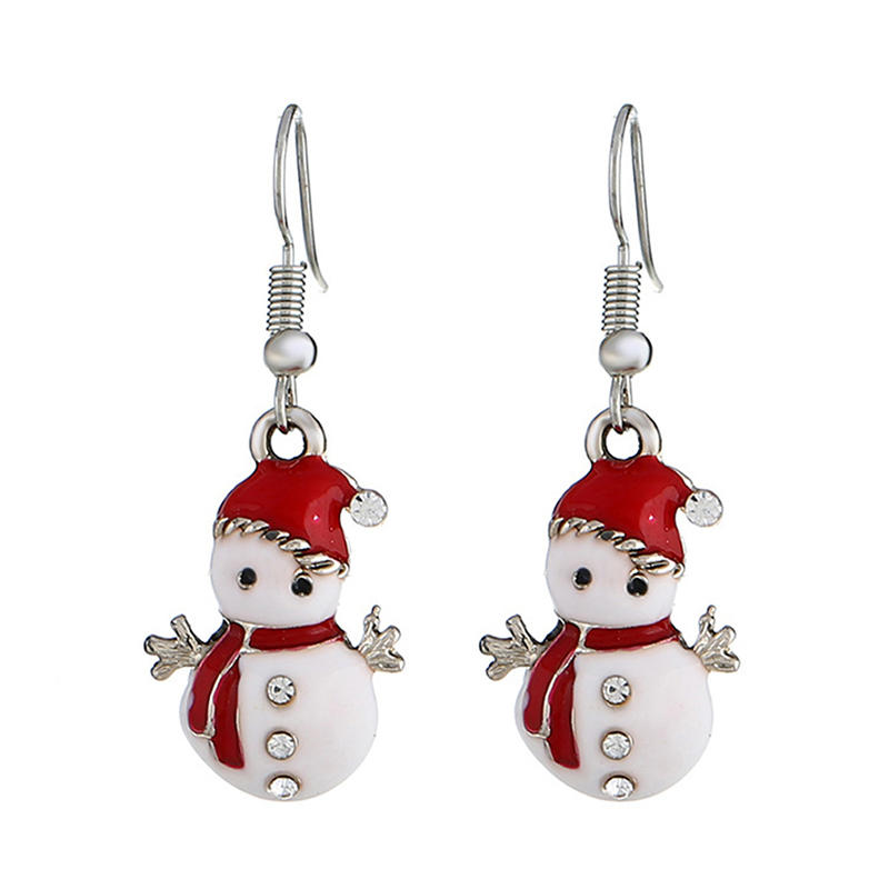 Cute Christmas Snowman Earrings For Women Elegant Snowflake Christmas Tree Sock Bells Earrings New-Year Party Jewelry Gift