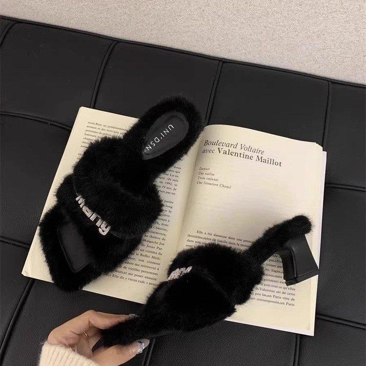 Coarse-heeled Mao Mao Shoes Chinese Autumn Open-toed European and American Style 2025 High-heeled Sandals Outer Wear Slippers Women's Head and Lam