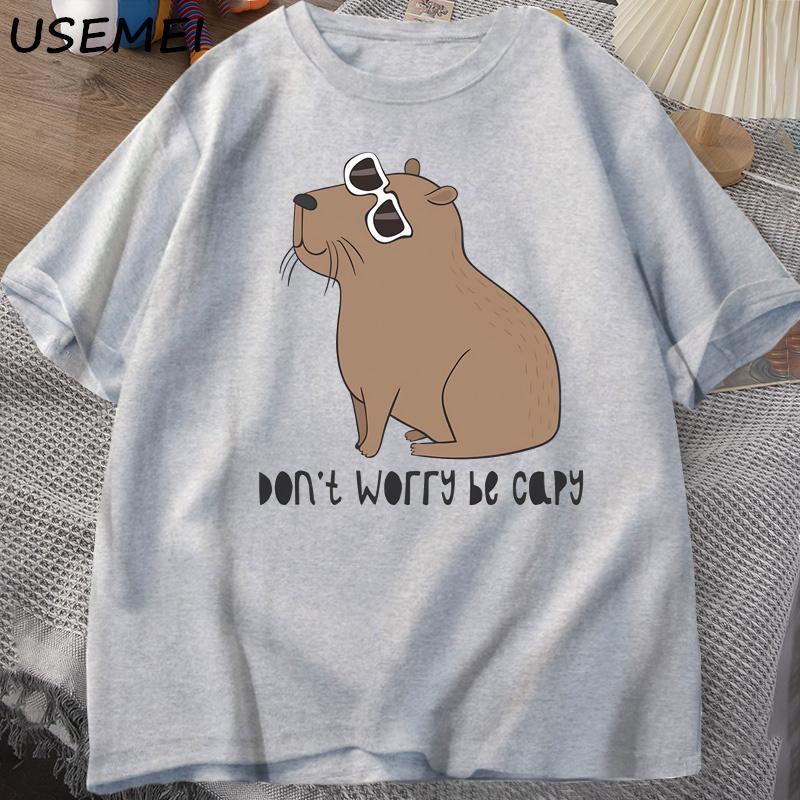 

Don t Worry Be Capy Awesome Cute Capybara T-shirts Man Casual Cotton Summer T Shirt Short Sleeves Oversized T-shirt Animal Tees M сірий