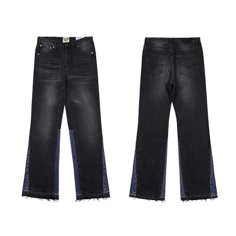Trendy Wijde Jeans, Gewassen, Slijtageplekken, Patchwork, Unisex Stijl