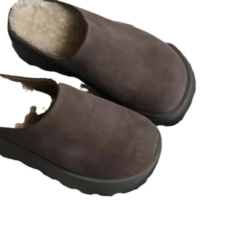 New Plush Bottom Bag Head Slippers Genuine Leather Fur Thick Bottom Hard Height Increased by 6 and a Half Slippers