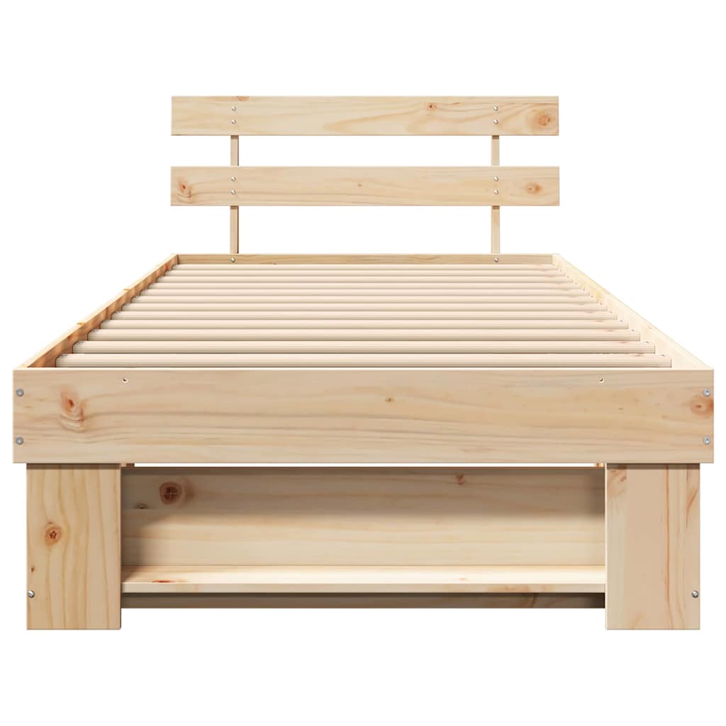 Brown Bed Frame with Headboard 75 X 190 Cm Solid Pine Wood