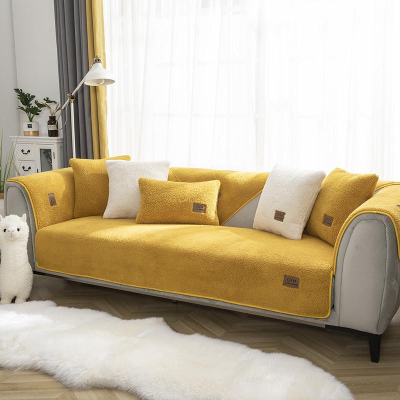 Winter Solid Color Lambswool Sofa Cushion – Thick, Non-slip, Modern Minimalist Seat Cover