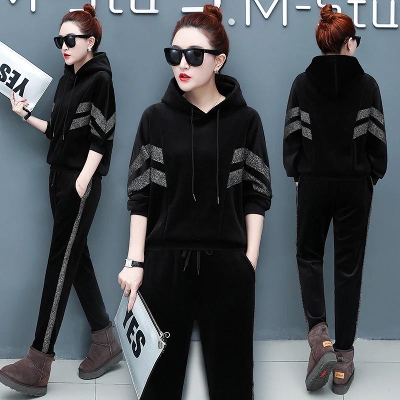 Sudadera Ropa de Primavera Otoño Conjuntos de Ropa de Moda Conjunto Coreano para Estar en Casa Conjunto de Dos Piezas para Mujer Top y Pantalón