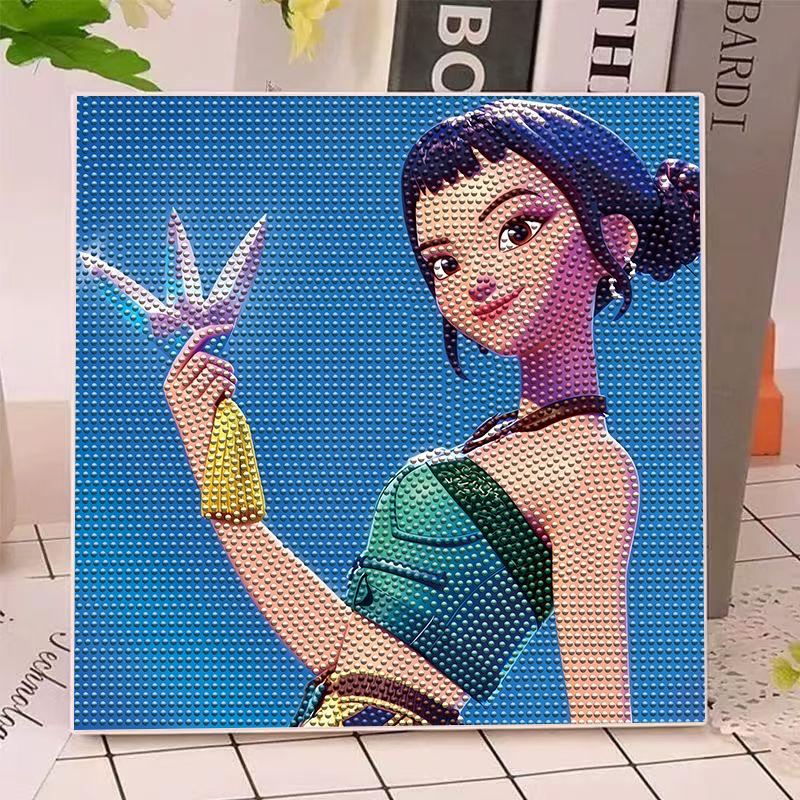 Diamond Painting Stretched Frame DIY Handmade Children Cartoon Beautiful Girl Masonry Painting Diamond Sticky 20x20cm