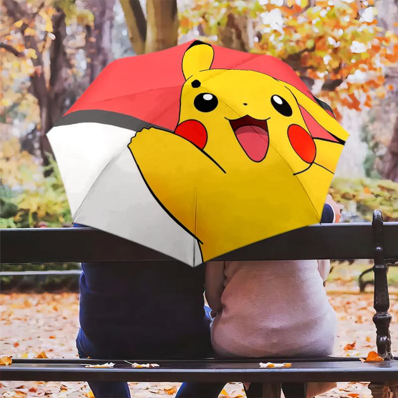 Fantasia Pikachu, ombrello pieghevole automatico, design portatile e pieghevole, 8 stecche, un regalo di Natale o di compleanno.