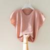 Top de Verão Seda Gelo Camiseta Feminina Manga Curta Solta Grande Manga Morcego Camisa Tricotada