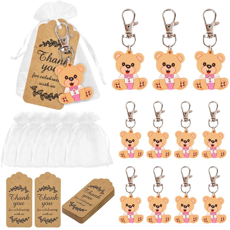

10-30Sets Baby Shower Souvenir Organza Gift Bag with Thank You Tag Bear Keychains Girl Boy Gender Reveal Birthday Party Favors 10pcs коричневый