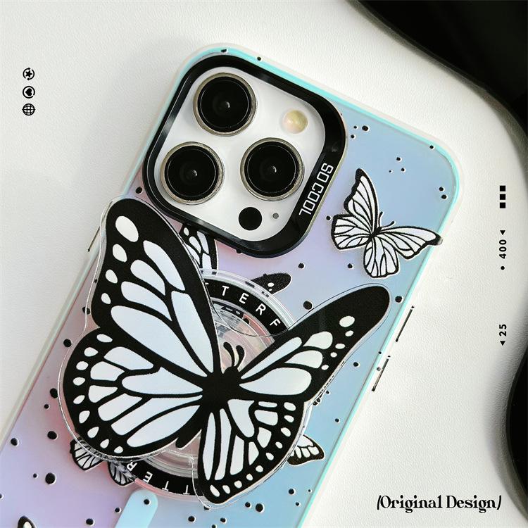 Zhitai Magnetic Frosted Laser Phone Case for iPhone 12/13/14/15 Pro/Max with Stand