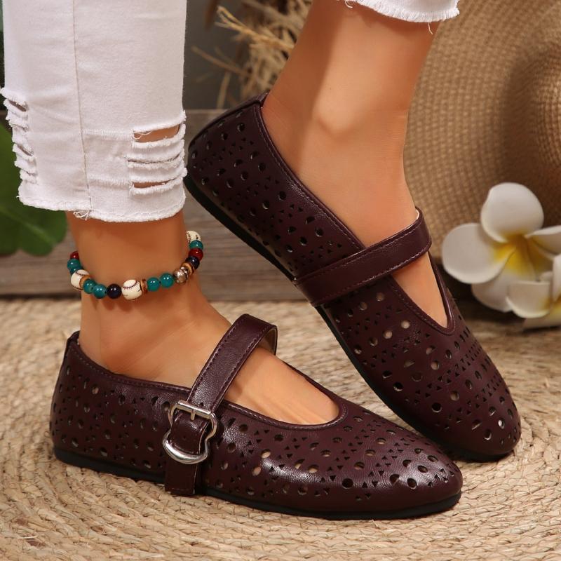 Fashion Summer New Flat Shoes Women's Round Head Shallow Chisel Metal Buckle Line with Soft Sole Anti-slip Wear-resistant Single Shoes