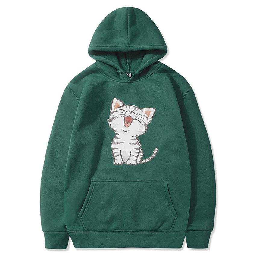 Autumn Winter Solid Color Cat Classic Hoodie Men's Daily Casual Harajuku Hoodie Y2K Street Wear Warm Hoodie