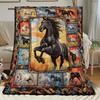 Flannel Throw Blanket Majestic Horse Collage Print Soft Warm Naptime Blankets All Season For Sofa Bed Home Decor Ideal Gift