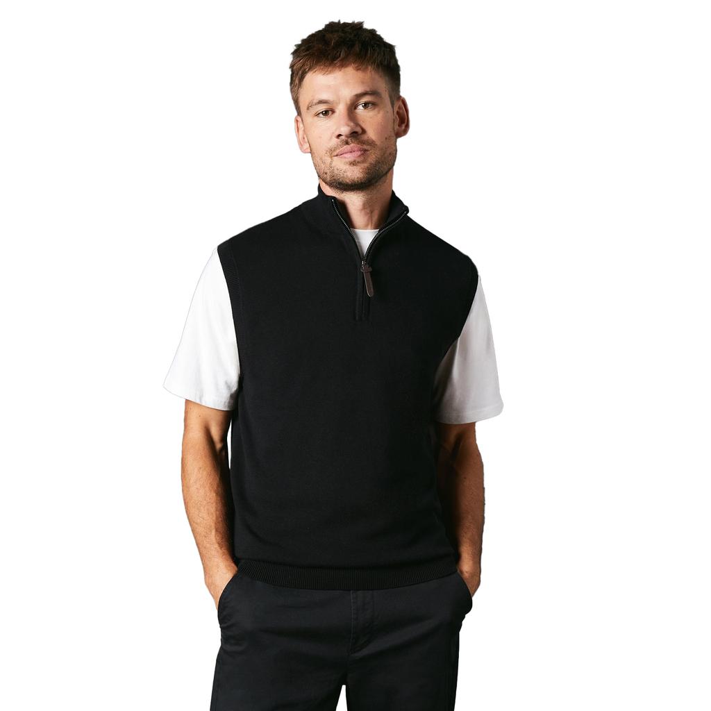 Maine Men's Knitted Zip Neck Sleeveless Pullover