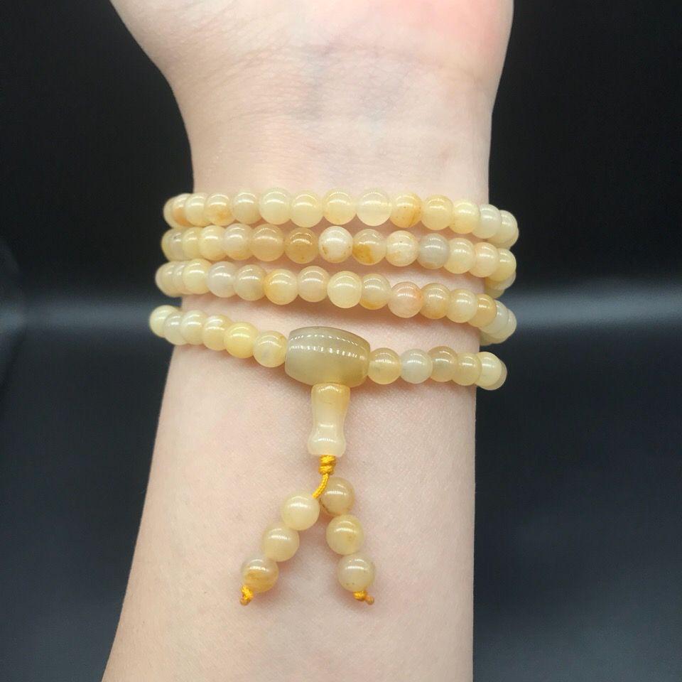 Natural Xinjiang Gobi Tricolor Jade Hand-Strung Bracelet/108-Bead Necklace