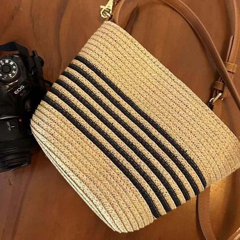 French-Style Woven Beach Tote - Versatile Single Shoulder Bag