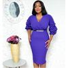 Elegant Women's Fashion Autumn And Winter Long Sleeved Pleated V-neck Bead Sexy Dress