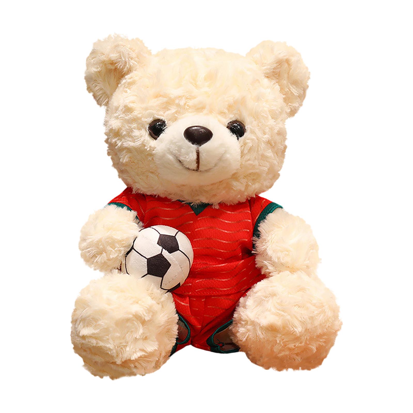 

Plush Bear Toy Soft Stuffed Animal Sitting Teddy Bear with Soccer Ball Accessory 16cm Size Suitable for Display or Collection One Size