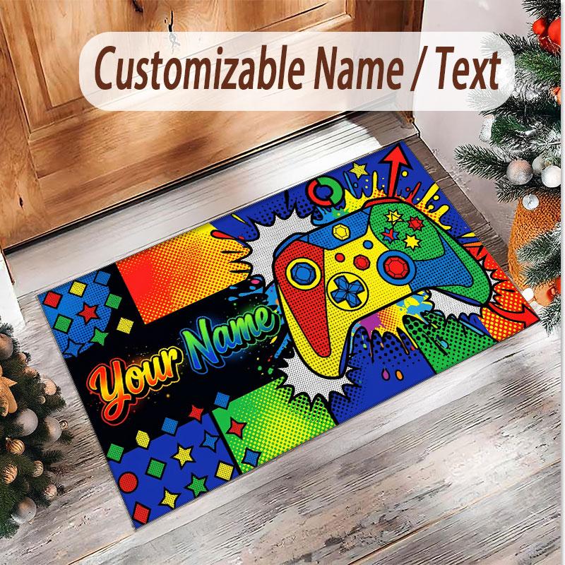 Game Controller Theme Soft Crystal Velvet Rug Custom Name & Text Print Non Slip Floor Rug for Bedroom Living Room