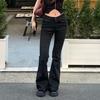 Ropa Y2k Jeans de Tiro Bajo Acampanados para Mujer Pantalones de Mezclilla Rayados Negros Casuales Streetwear Pantalones de Campana