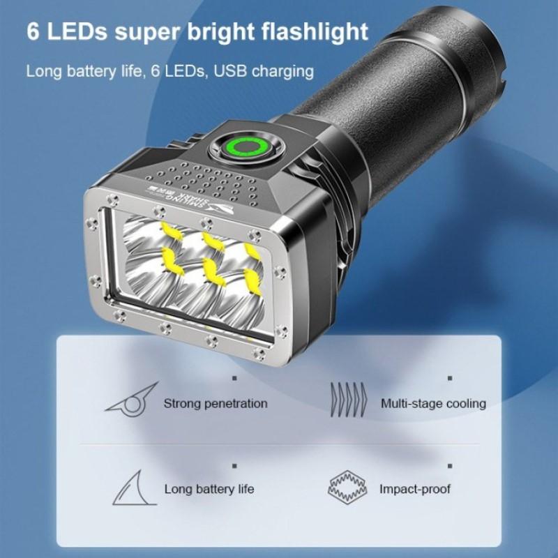 Powerful Flashlight 6 Led High Power Torch Light USB Rechargeable Flashlight 4 Mode Emergency Camping Lamp