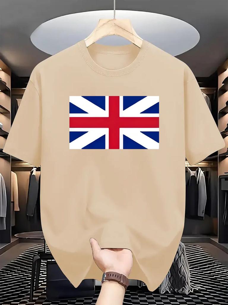 Heavy duty pure cotton Unisexs loose Tshirt fashionable British flag printed short sleeved round neck casual top