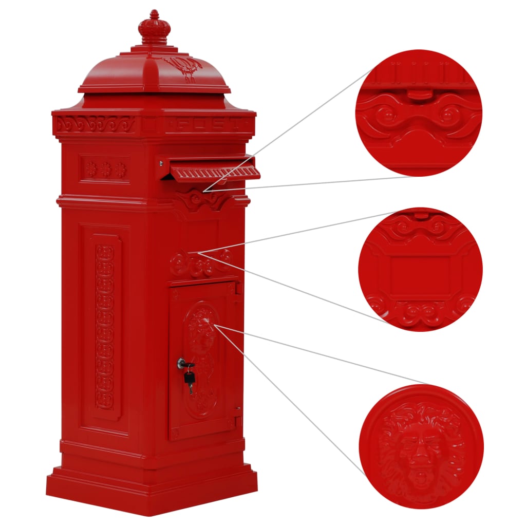 Aluminium Kolom Brievenbus Vintage Stijl Roestbestendig Rood