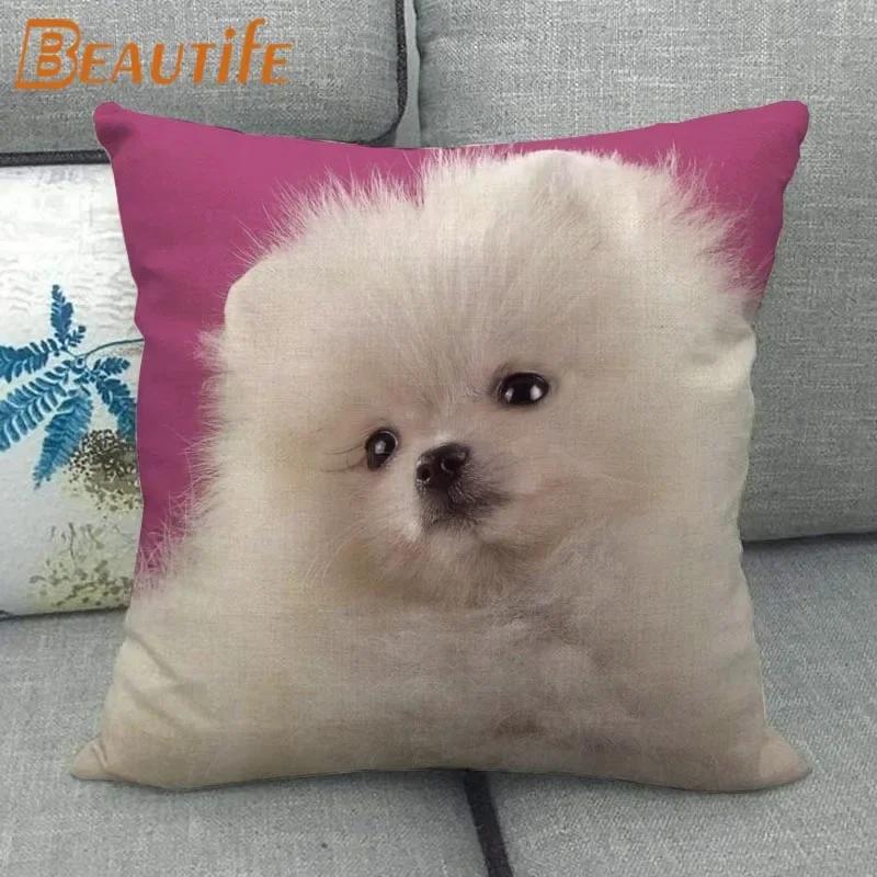 Nice Pomeranian Dog Pillowcase Bedroom Home Decorative Cover 45x45cm Square Zipper Pillow Cases Cotton Linen Fabric No Fade