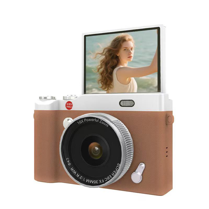 Retro CCD HD Flip Screen 4K DSLR with Dual Camera & Fill Light