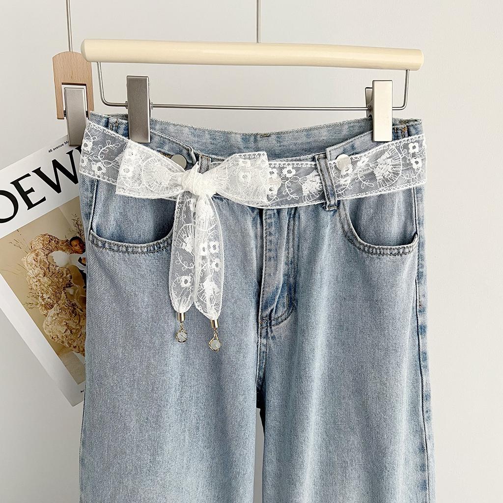 French ribbon lace belt women's skirt lace-up decorative dress shirt pendant waist chain headband long silk scarf