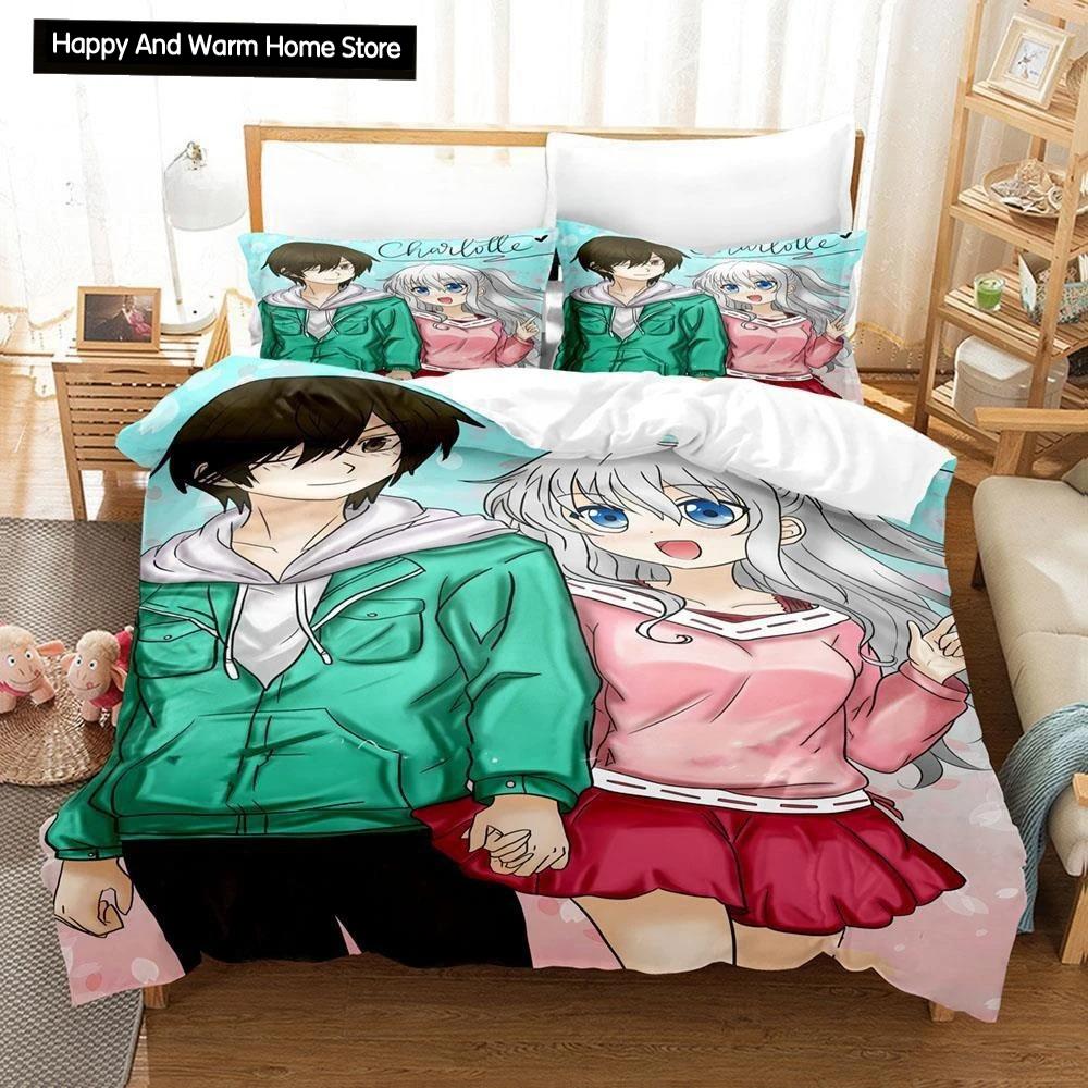 New 3D Print Anime Kawaii Girls Charlotte Bedding Set Single Twin Full Queen King Size Bed Set Adult Boy Bedroom Duvetcover Sets