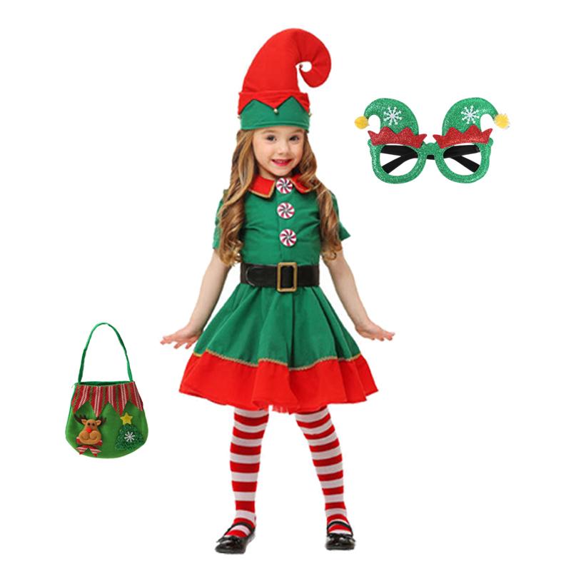 2025 Girl Boy Christmas Elf Costumes Santa Claus Suit Festival Halloween Cosplay Sets Green Elves Clothes