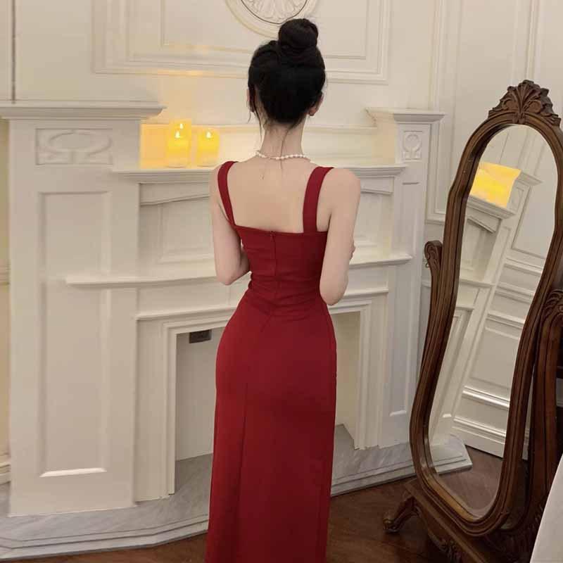 Robe slim pour femme, tempérament sexy, décolleté plongeant, dos fendu