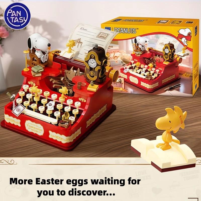 New Snoopy Retro Series Music Typewriter Building Block Model Assembly Cartoon Puzzle Toy Gift Removable Collection Ornament