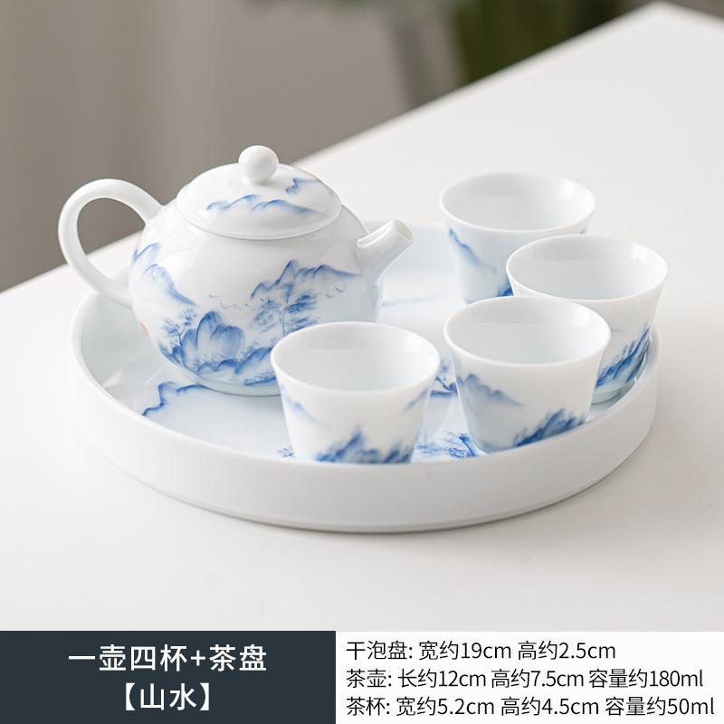 Ręcznie malowany Dehua Biała Porcelana Zestaw do Herbaty Kompletny Zestaw Taca do Herbaty Zestaw do Ceremonii Herbacianej Czajnik i Zestaw Filiżanek do Herbaty Przedmioty do Herbaty Kung Fu Rzemiosło