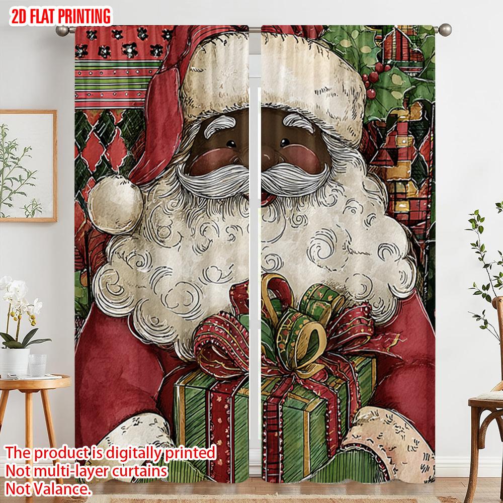 2pcs,2D Plane Printing Curtain Popular Santa Claus with Presents Versatile Durable Polyester (without Rod) Versatile All Perfect