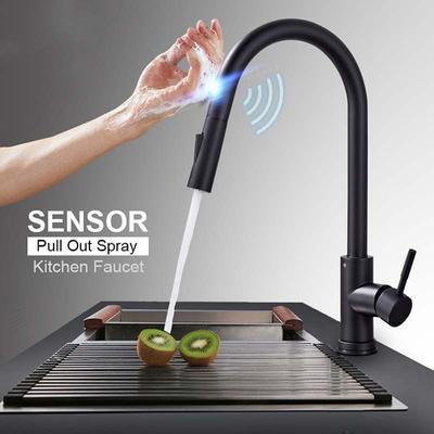 Matte Stainless Steel Sink Faucets Mixer Tap Crane Smart Touch Sensor Pull Out Cold Hot Water Mixer Kitchen Black