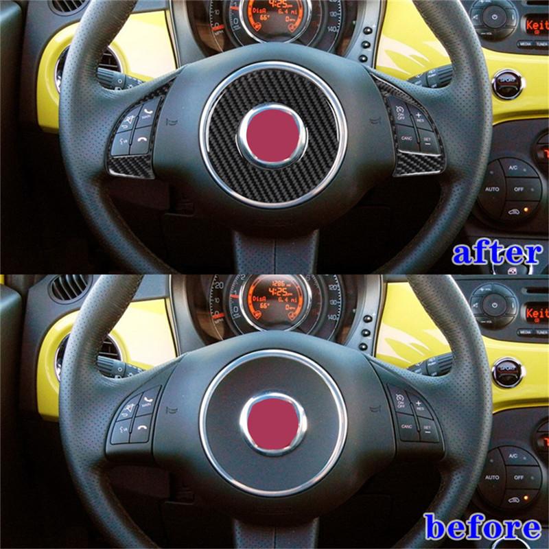 Carbon Fiber Car Steering Wheel Panel Buttons Trim Frame Cover Sticker For Fiat 500 2012-2015 Car Styling Accessories