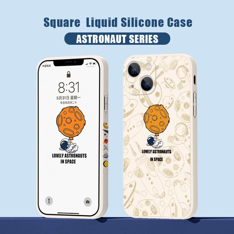 Cartoon Astronaut Silicone Case For iPhone 17e 16e 17 Pro 16 14 15 Pro Max Plus 13 11 12 Pro Shockproof TPU Lanyard Phone Cover